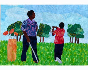 Out of Sight! 11" x 14" matted print, African-American father and son playing golf