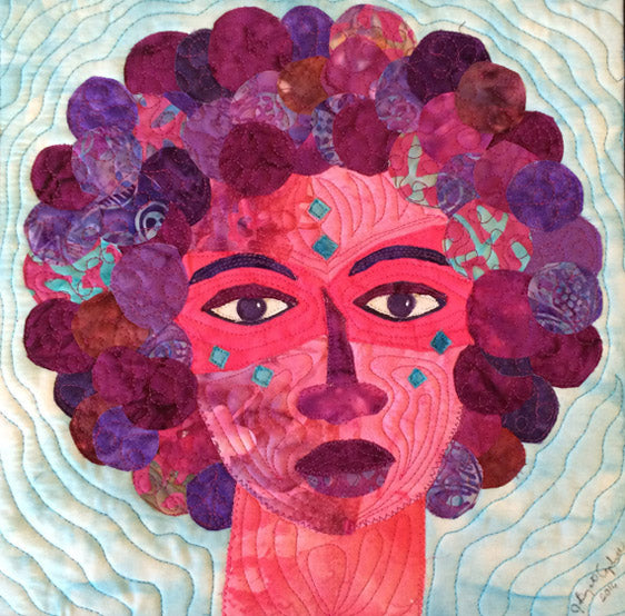 Quilted art woman in pink and purple
