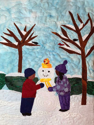 African-American children build a snowman, Black children build snowman